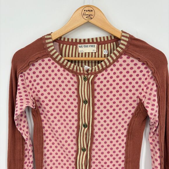 NWT Free People Instant Classic Long Sleeve Patchwork Tee, Sz XS, Button Up Boho - Picture 6 of 12